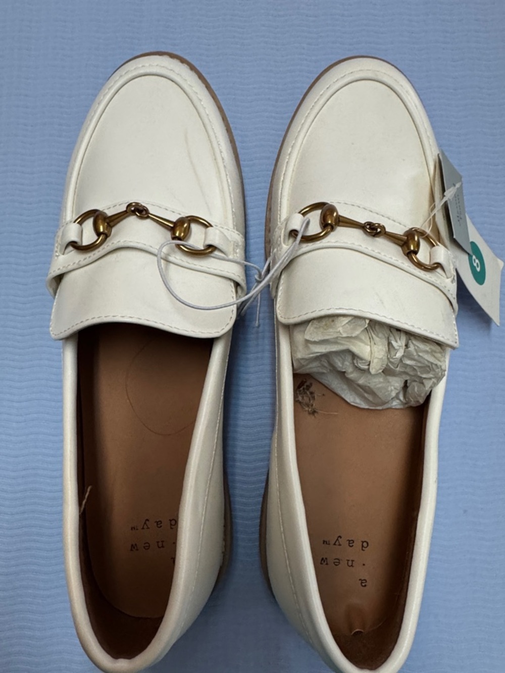 a new day Cream White Leather-Look Loafers with Gold Horsebit